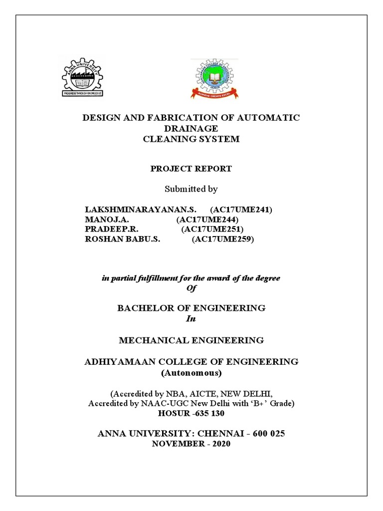 Design and Fabrication of Automatic Drainage Cleaning System PDF
