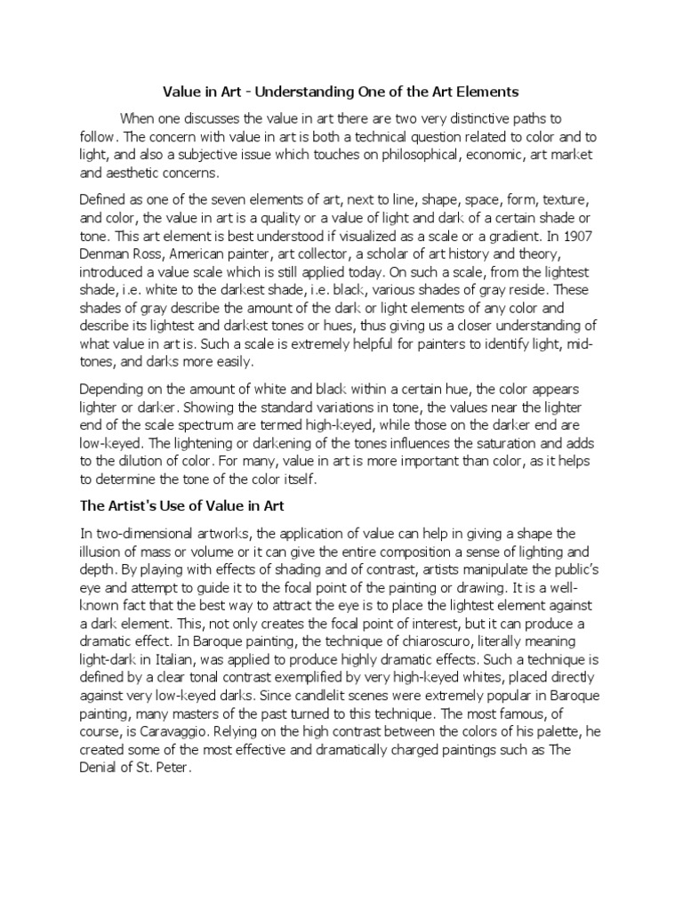 Value in Art - Understanding One of The Art Elements | PDF | Paintings ...