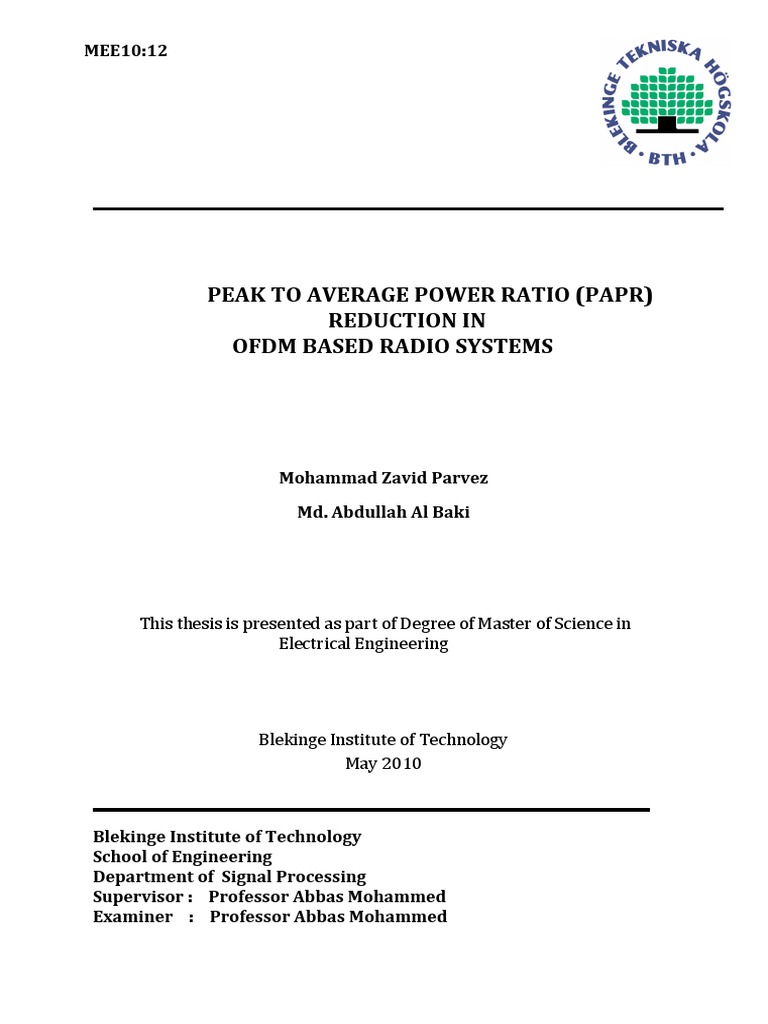 PAPR Reduction in OFDM Systems | PDF | Orthogonal Frequency Division ...