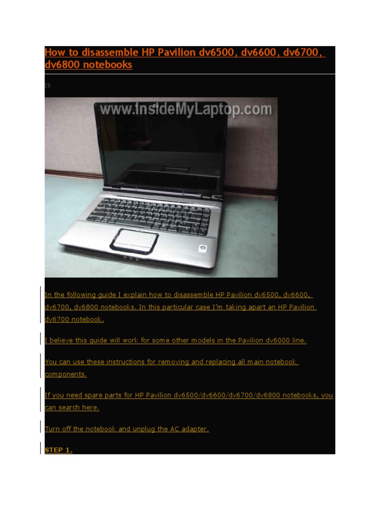 How To Disassemble Hp Pavilion Dv6500 Pdf Laptop Microcomputers