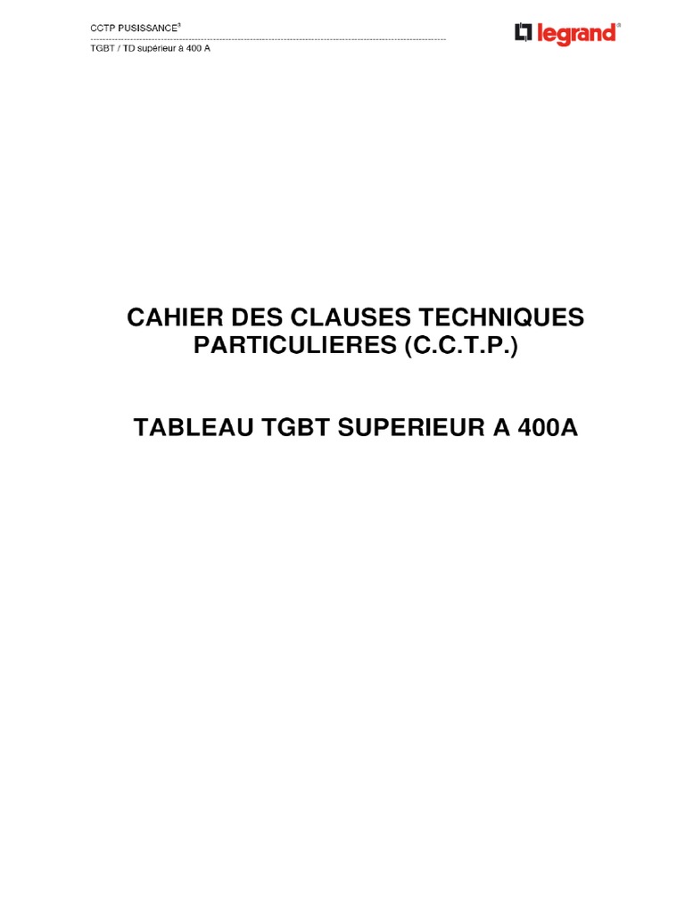 Cahier Des Clauses Techniques Particulieres (C.C.T.P.) Tableau TGBT ...