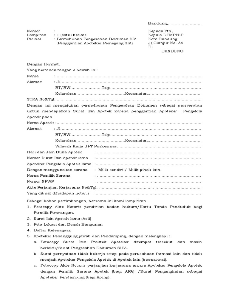 Form Permohonan SIA Ganti Apoteker | PDF
