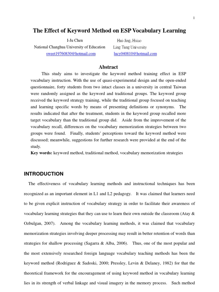 Keyword Method Boosts ESP Vocabulary | PDF | Language Arts & Discipline