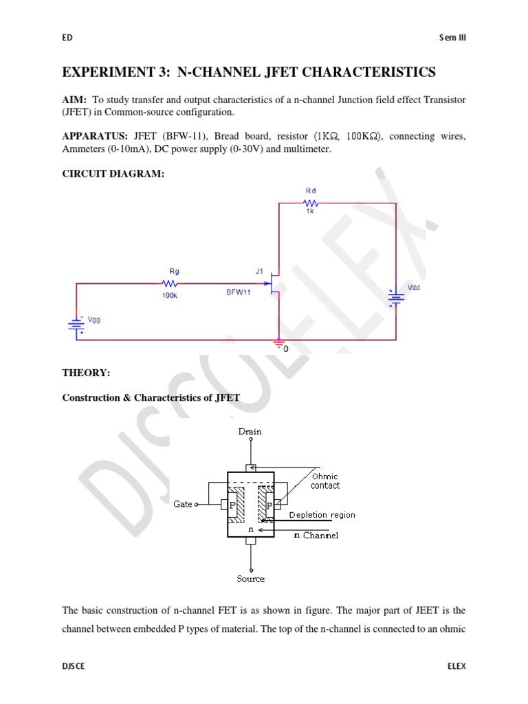 Experiment 3 NChannel Jfet Characteristics ED Sem Iii PDF Field Effect Transistor