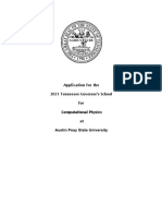 Application For The 2021 Tennessee Governor's School For: Computational Physics