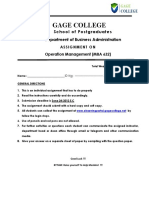 Gage College MBA Operation Management Assignment