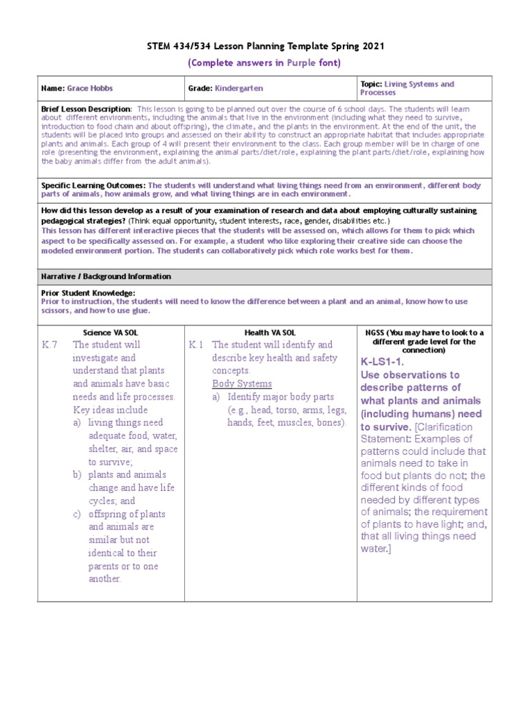 Stem434 Module 4 Lesson Plan | PDF | Life | Learning