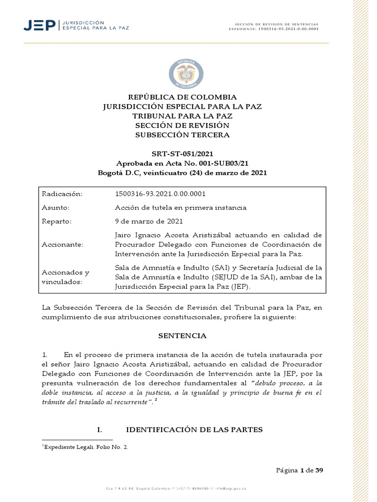Sentencia SRT ST 051 24 Marzo 2021 | Descargar gratis PDF | Apelación