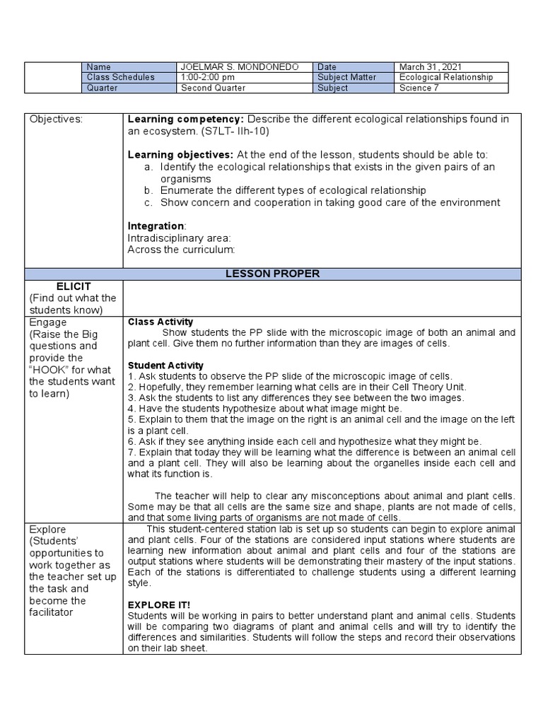 Ecological Relationships in Science 7 | PDF | Eukaryotes | Organelle