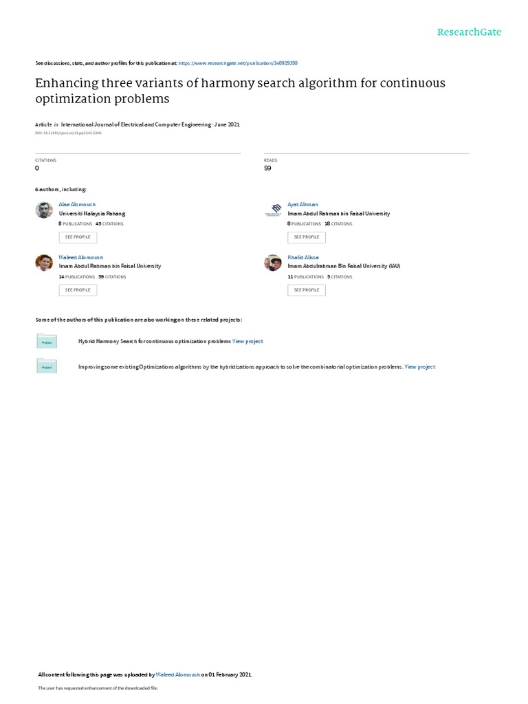 Enhancing Three Variants of Harmony Search Algorithm For | PDF ...