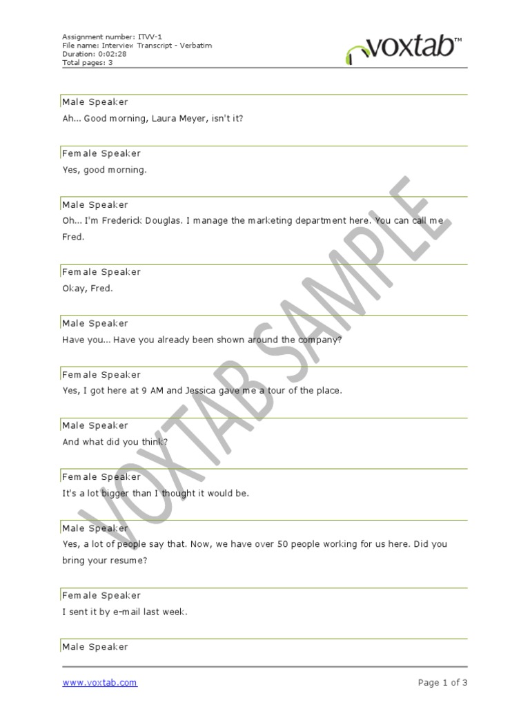 Assignment Number: ITVV-1 File Name: Interview Transcript - Verbatim ...