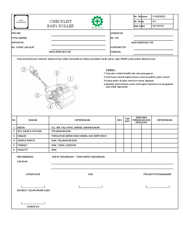Form Checklist Inspeksi Baby Roller PDF
