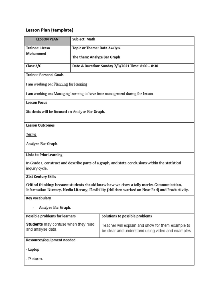 Lesson Plan Analyze Bar Graph | Download Free PDF | Lesson Plan | Pedagogy