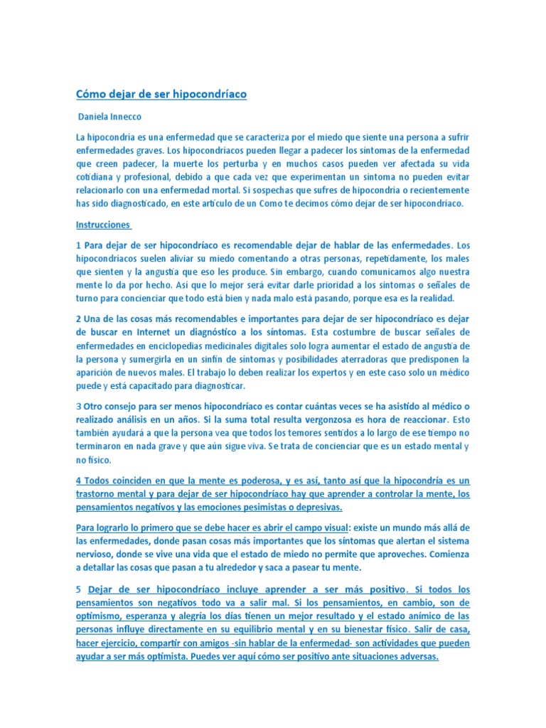 Cómo Dejar de Ser Hipocondríaco Descargar gratis PDF Desorden