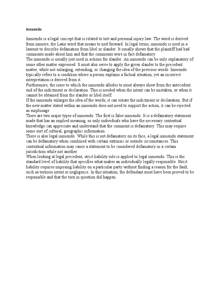 Legal Innuendo in Tort Law Explained | PDF | Social Science | Law