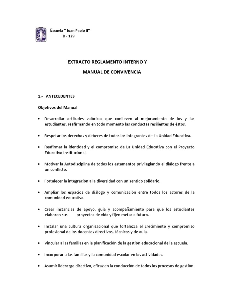 Reglamento Interno y Convivencia Escolar | PDF | Plan de estudios ...