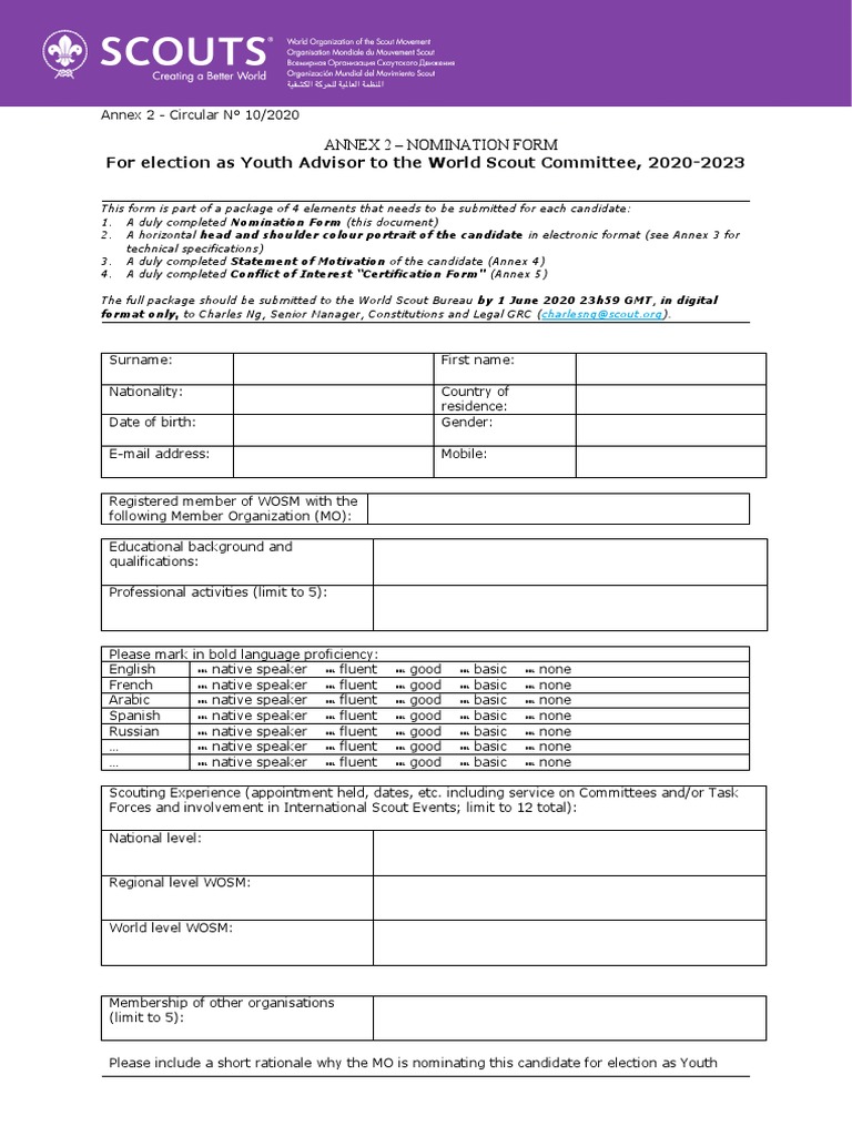 For Election As Youth Advisor To The World Scout Committee, 2020-2023 ...