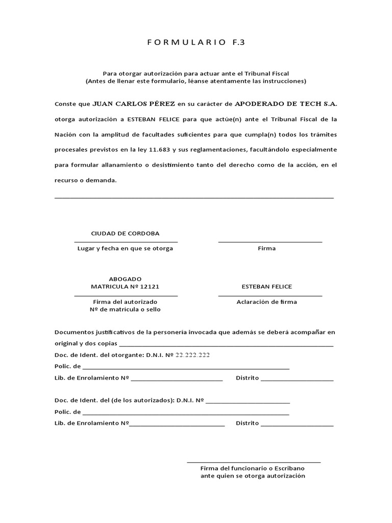 Formulario F.3: Autorización Tribunal Fiscal | PDF | Derecho