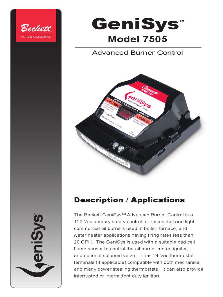 Beckett GeniSys 7505 Manual PDF Thermostat Electrical Wiring