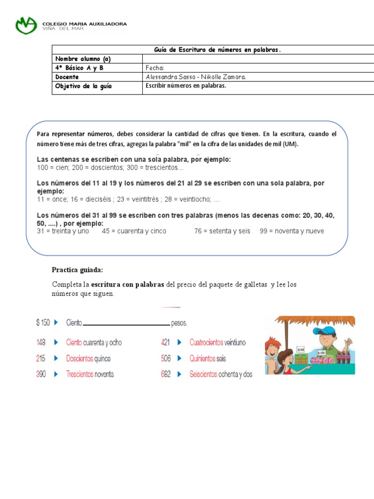 Escritura de Números en Palabras | PDF | Artes del Lenguaje y Comunicación