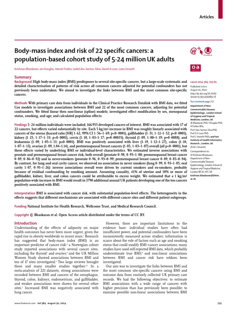 Body Mass Index and Risk of 22 Cancer | PDF | Body Mass Index | Cancer