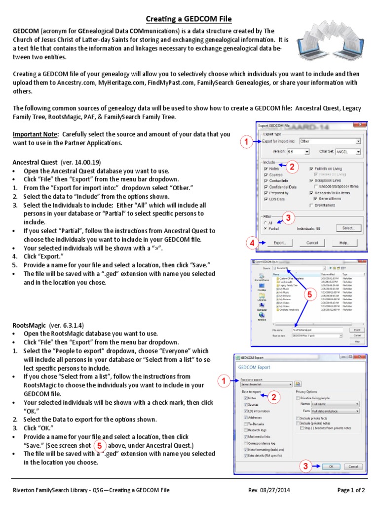 QSG Creating A GEDCOM File 2014-08-27 | PDF | Genealogy | Software