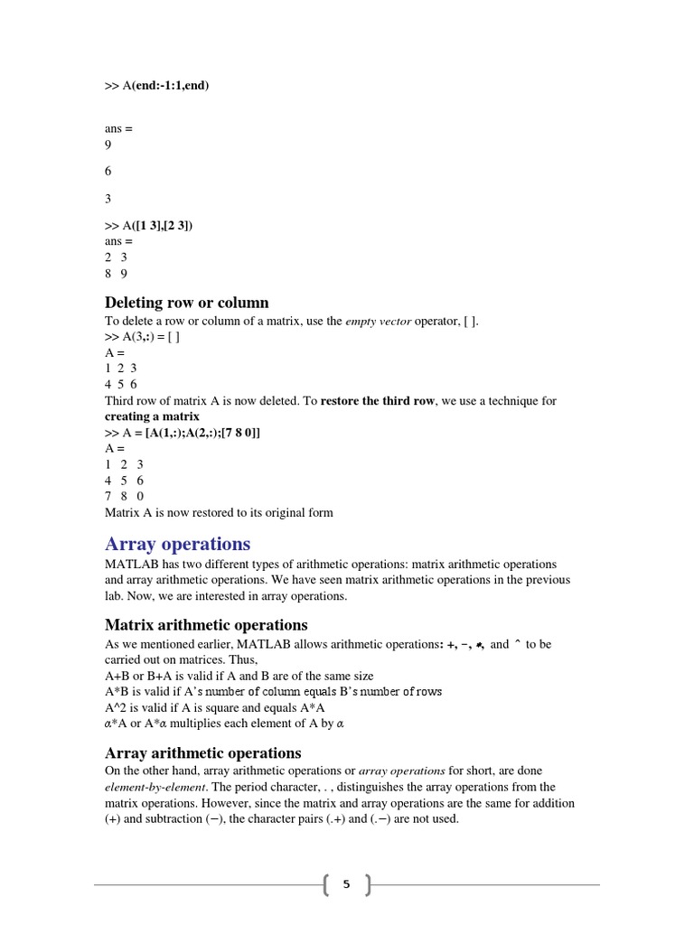 Array Operations Deleting Row or Column PDF Matrix (Mathematics