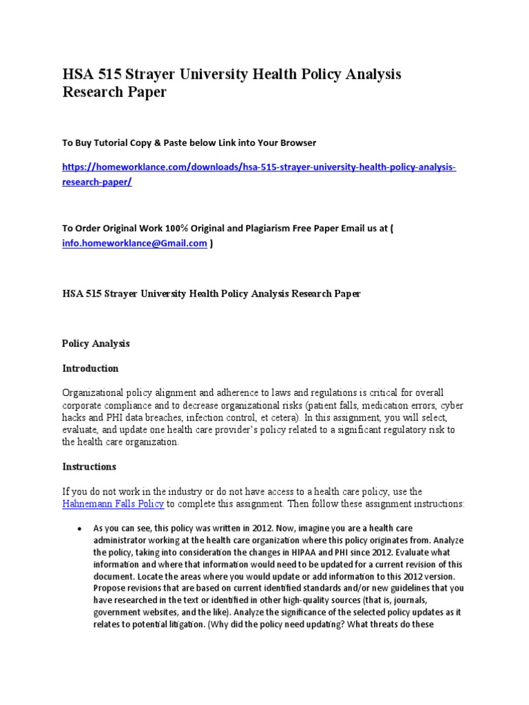 HSA 515 Strayer University Health Policy Analysis Research Paper | PDF ...
