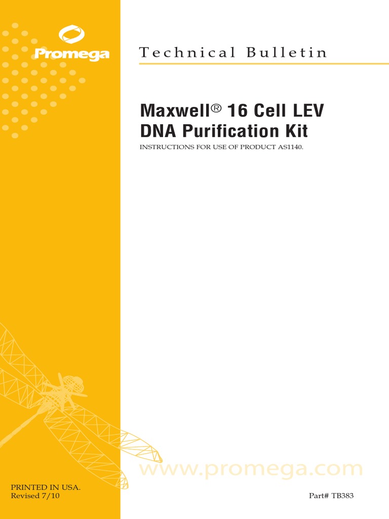Maxwell 16 Cell LEV DNA Purification Kit Protocol | PDF | Protein ...