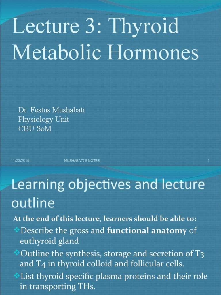 Lecture 3 Thyroid Metabolic Hormones Fm Pdf Thyroid Hypothyroidism