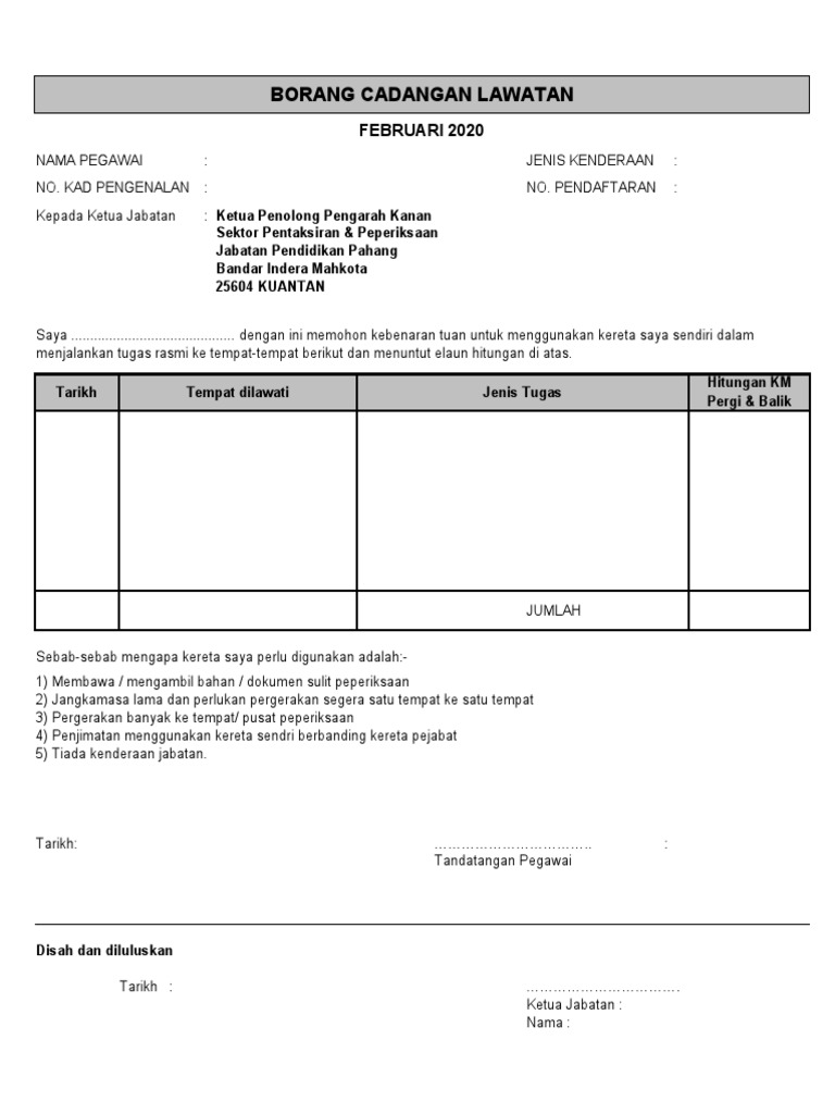 Borang Cadangan Lawatan: Februari 2020 | PDF