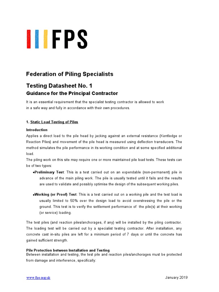 Federation of Piling Specialists Testing Datasheet No. 1: Guidance For ...