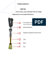 Instructions: Hydraulic Single Axis Knee Joint Artificial Limb For Thigh Appearance and Specifications