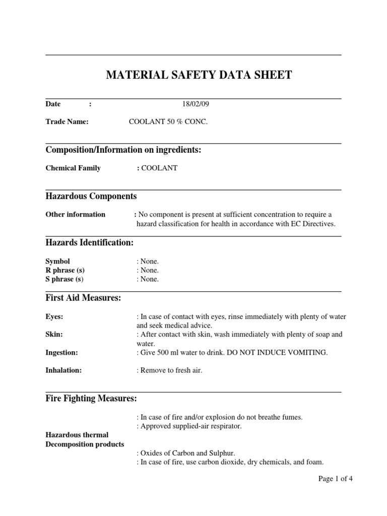 Material Safety Data Sheet: Composition/Information On Ingredients ...