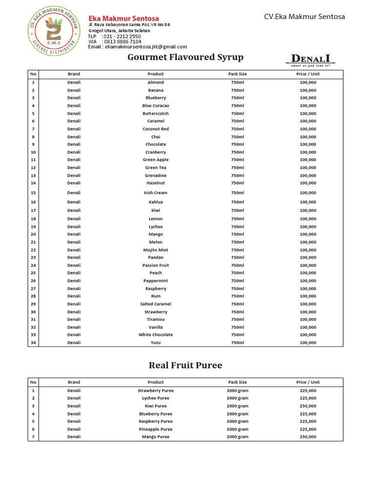 Denali Flavored Syrups & Purees | PDF | Fruit Preserves | Foods
