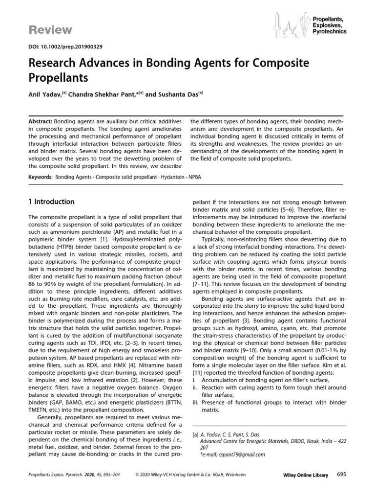 Research Advances in Bonding Agents For Composite Propellants PDF