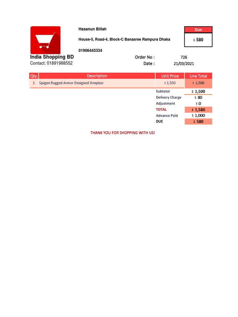 Invoice for OnePlus Rugged Armor Purchase | PDF