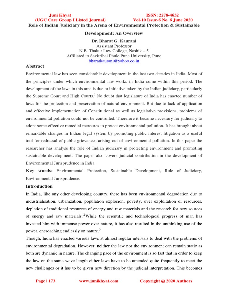 Role of Indian Judiciary in The Arena of Environmental Protection ...