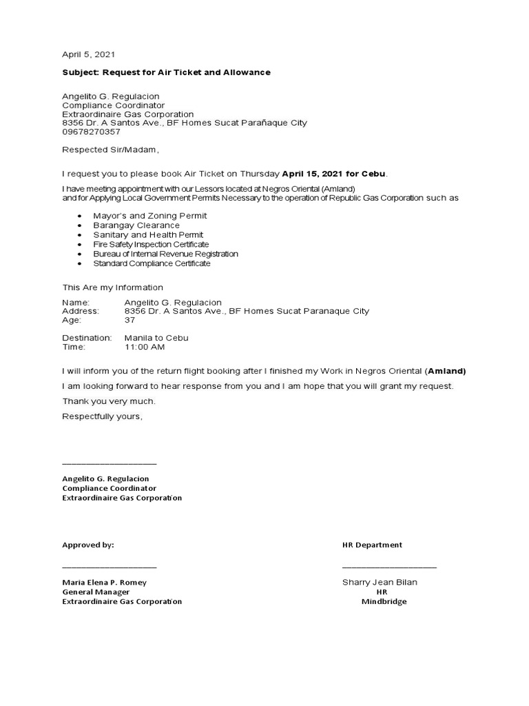 Request Letter For Flight Ticket | PDF