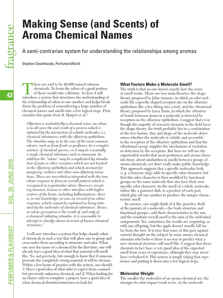 Making Sense (And Scents) of Aroma Chemical Names PDF Olfaction Odor