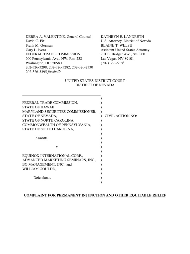 Complaint For Permanent Injunction and Other Equitable Relief | PDF | Law