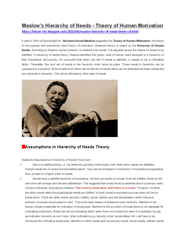 Maslow's Hierarchy of Needs Theory - Theory of Motivation | PDF | Self ...