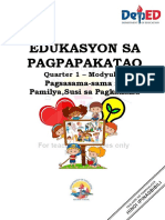 Edukasyon Sa Pagpapakatao: Pagsasama-Sama NG Pamilya, Susi Sa Pagkakaisa