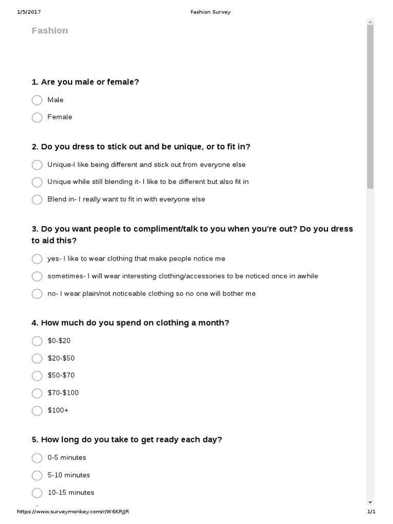 Sample Fashion Survey Questionnaire PDF