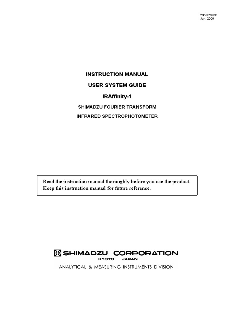 Instruction Manual User System Guide Iraffinity1 Shimadzu Fourier