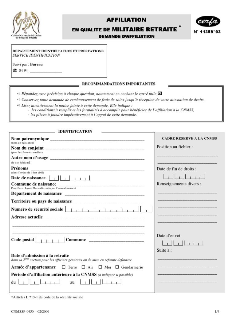Demande d'affiliation CNMSS retraite | PDF | Certificat de naissance ...