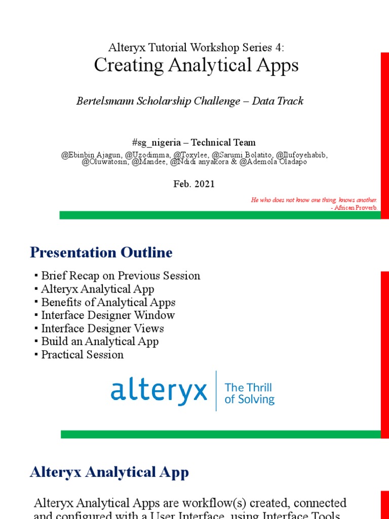 Creating Analytical Apps: Alteryx Tutorial Workshop Series 4 | PDF ...