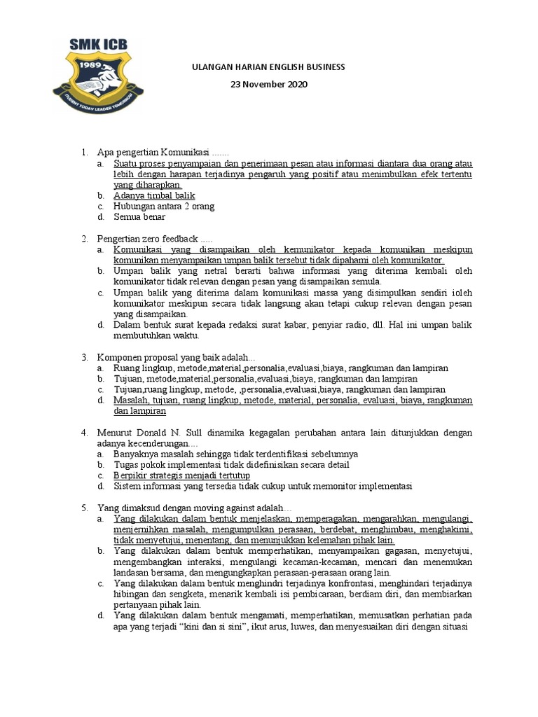 Ulangan Harian English Business Pdf