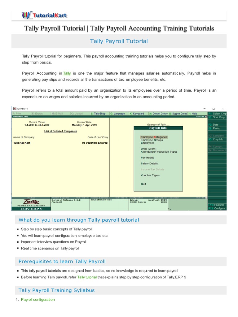 Tally Payroll Tutorial Tally Payroll Accounting Training Tutorials