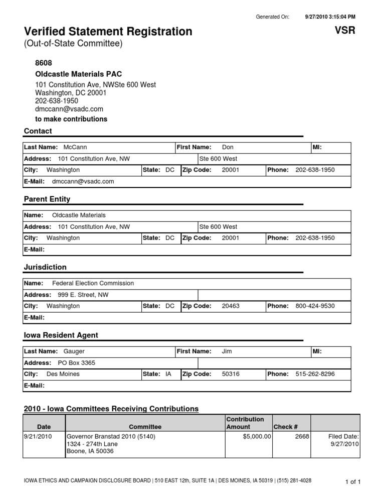 Oldcastle Materials PAC - 8608 - VSR | PDF | Zip Code | Government